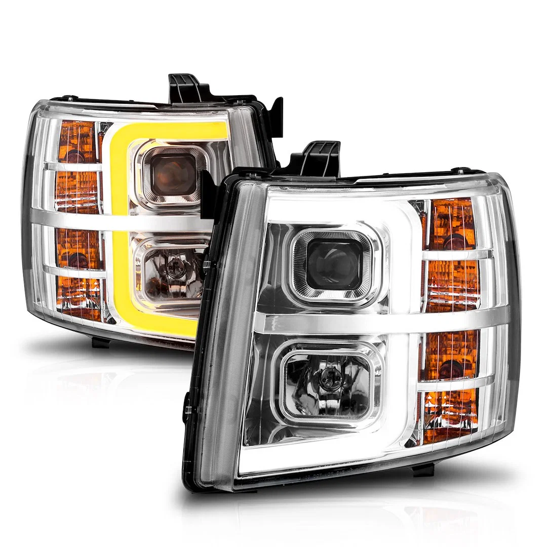 111546 – ANZO Headlight Assembly, Halogen Bulb Projector Beam With Plank Style Switchback Daytime Running Light Clear...